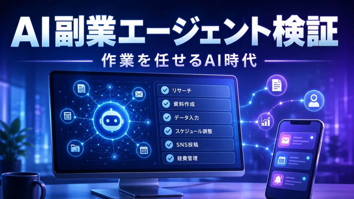 AI副業エージェント検証 作業を任せるAI時代のアイキャッチ