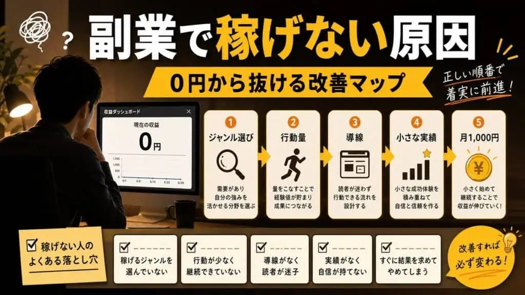 副業で稼げない原因は才能じゃない｜0円から抜ける改善マップ