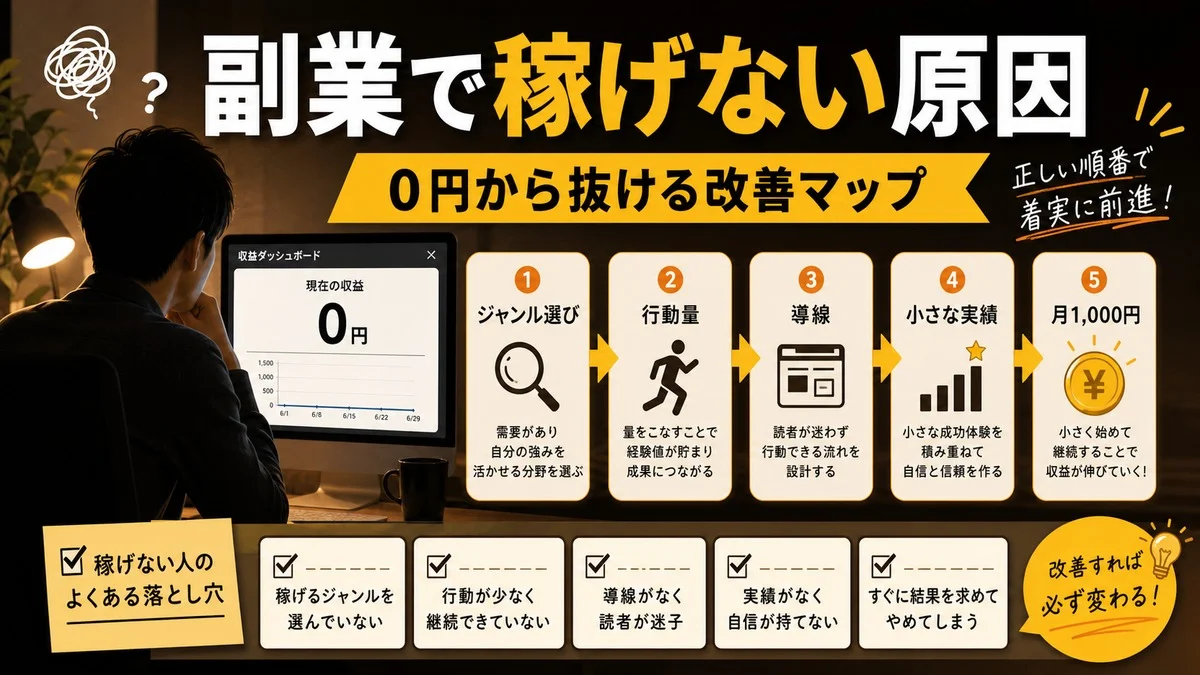副業で稼げない原因は才能じゃない｜0円から抜ける改善マップ