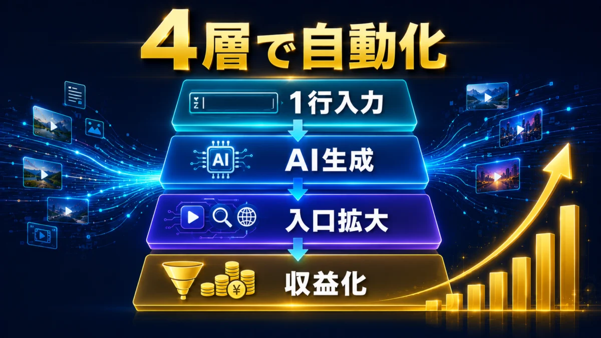 FBSオートメーションの4層システムで入力から収益化まで自動化される図解