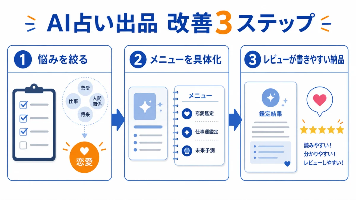 AI占い出品を改善する3ステップ図解
