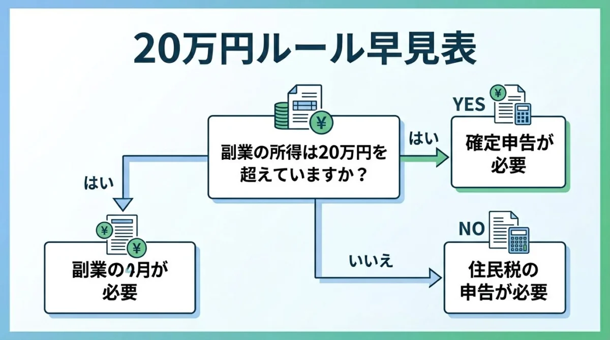 20万円ルールと住民税申告の早見表