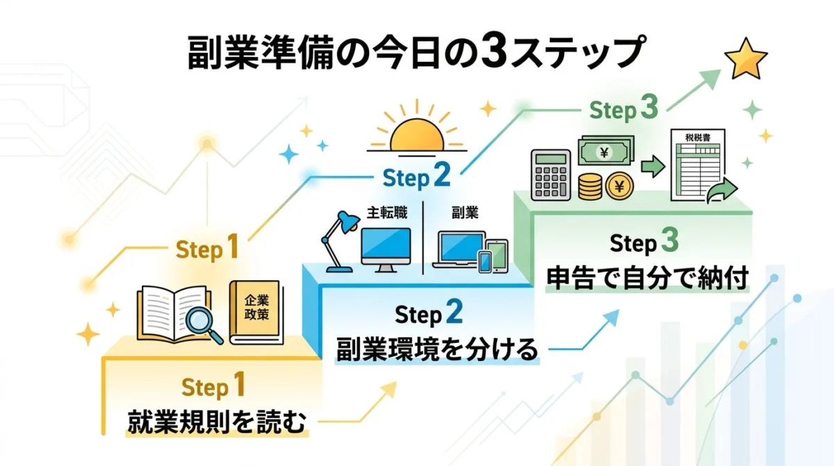 副業バレ対策の今日の3ステップ図解